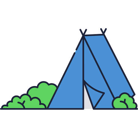 Camp tent in forest icon camping line vectorのイラスト素材