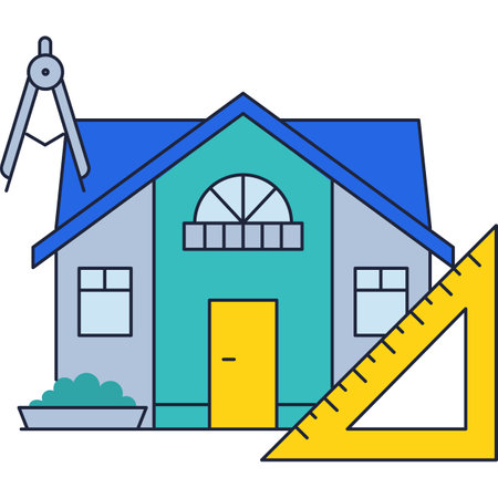 House construction and measure tool vector iconのイラスト素材