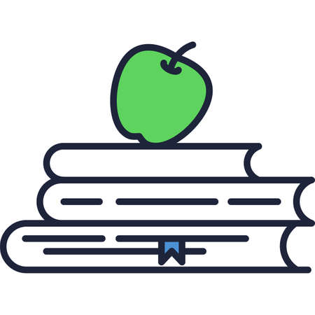 Stack book with apple on top vector iconのイラスト素材