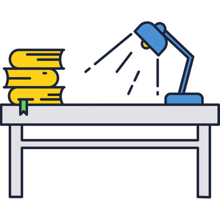 Table, lamp and stacked book vector iconのイラスト素材