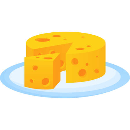 Cheese on plate vector icon natural protein eatingのイラスト素材