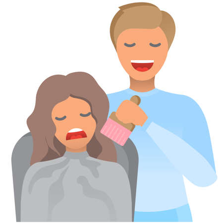 Man hairdresser stylist and woman client iconのイラスト素材