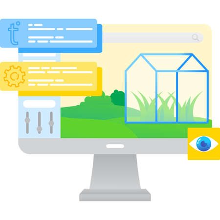 Computer farm icon smart greenhouse flat vectorのイラスト素材