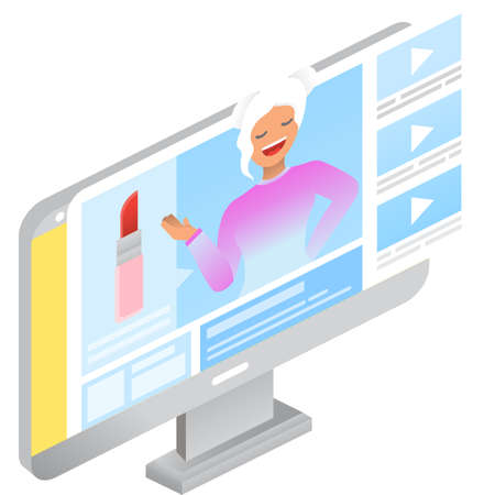 Beauty blog icon 3d vector blogger on pc screenのイラスト素材