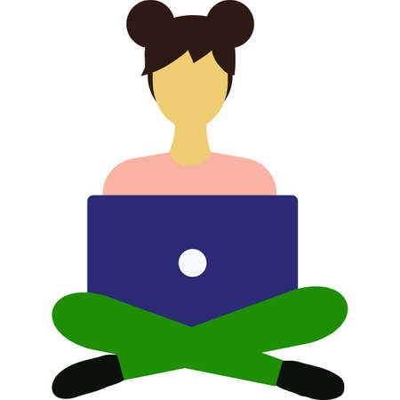 Business woman with laptop computer vector iconのイラスト素材