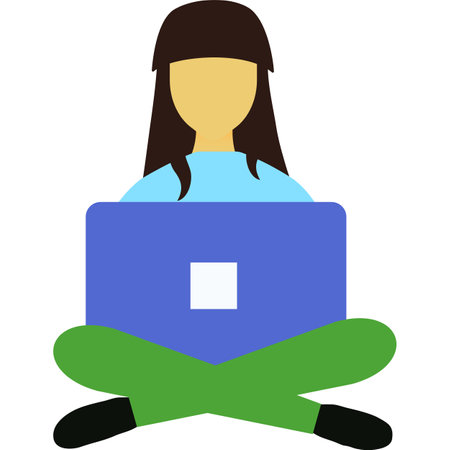 Girl working on laptop computer vector iconのイラスト素材