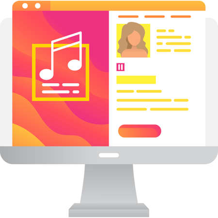 Listen to music on computer flat vector iconのイラスト素材