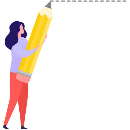 Woman write with pencil vector icon isolatedのイラスト素材