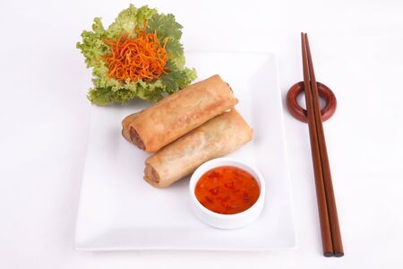 Spring roll with chilli sauce and vegetables