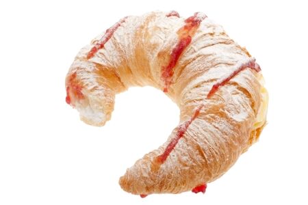 Croissant with blancmange cream stuffed, strawberry jam and dust sugarの写真素材