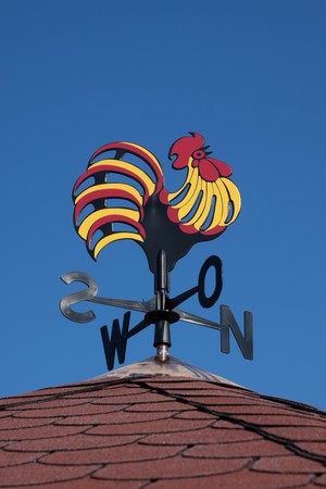 Colorful weather vane on a roofの写真素材
