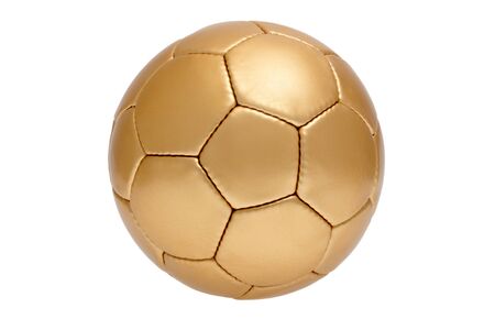 Golden soccer ball in front of white backgroundの写真素材