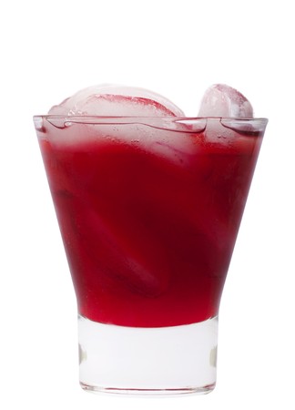 Red fruit juice in a glass with iceの写真素材