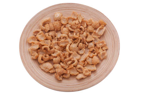 Fried pork on a plate with clipping path