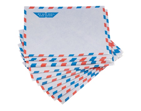 Envelope for airmail in front of white background with clipping pathの写真素材