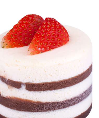 Ice cream with strawberries in front of white backgroundの写真素材