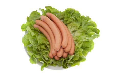 Sausage with salad on a plateの写真素材