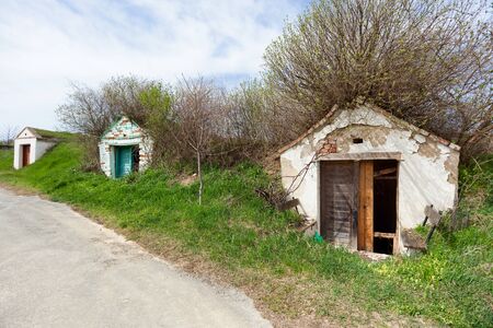Old dilapidated wine cellars in Lower Austria, Austriaの写真素材