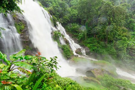 Wachirathan Waterfall in Doi Inthanon National Park, Chiang Mai, Thailandの写真素材