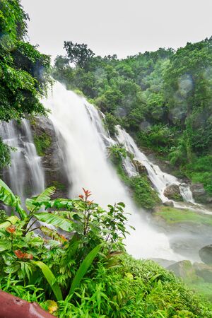 Wachirathan Waterfall in Doi Inthanon National Park, Chiang Mai, Thailandの写真素材