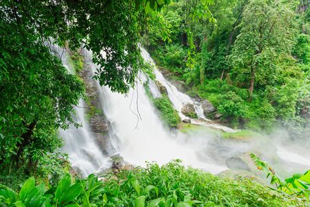 Wachirathan Waterfall in Doi Inthanon National Park, Chiang Mai, Thailandの写真素材