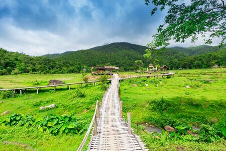 Bamboo bridge Boon Ko Ku So over paddy fields near Pai; Thailandの写真素材