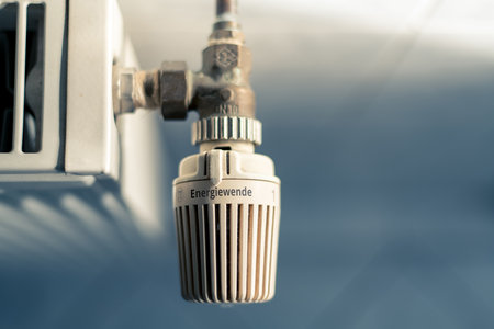 Close-up of a heating controller with the inscription "Energiewende".の写真素材