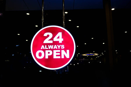 Always 24 hr. open signの写真素材