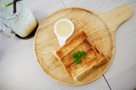 Slice Toast With Sweetened Condensed Milkの写真素材