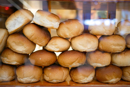 A lot of bread in the glass box