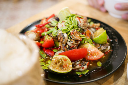Thai Spicy Cockle Salad (Yum Hoi Krang)の写真素材