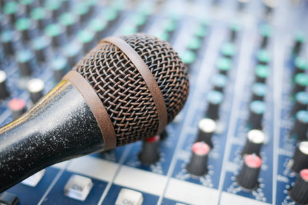 Vintage sound mixer and microphone close upの写真素材
