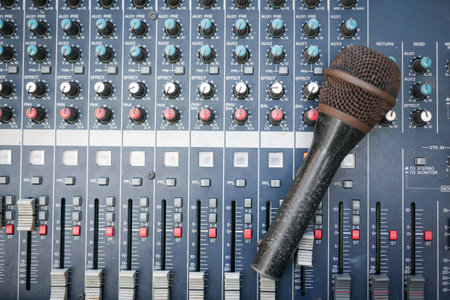 Vintage sound mixer and microphone close upの写真素材