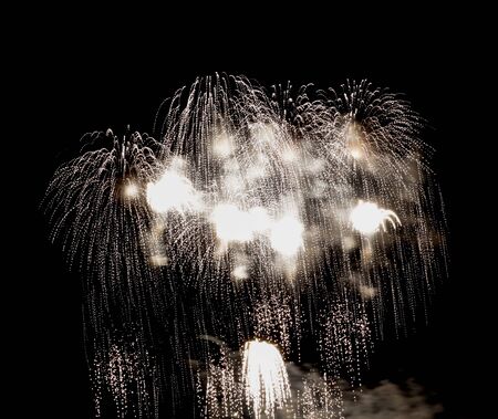 White fireworks on black background at international competition in Montrealの写真素材