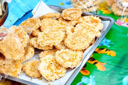 Traditional Thai rice cakes (Ka Noom Nang Let) with a toffee topping