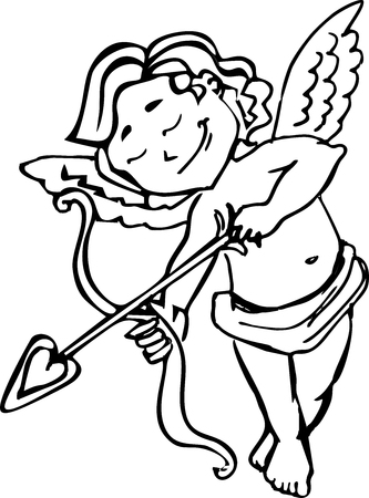 Smiling Angel Cupid with bow and arrow in black white, closeup of vector Valentine's dayのイラスト素材