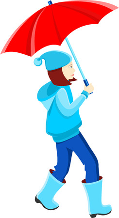 Girl in a blue jacket under a red umbrella, vectorのイラスト素材