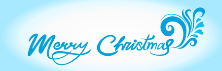 Christmas card with blue handwritten text and greetings merry Christmas, with a winter patternのイラスト素材