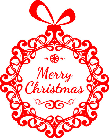 Red Christmas Greeting card with a vintage Christmas ball. With text merry christmasのイラスト素材