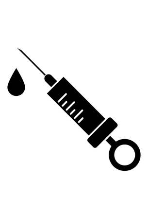 This vector image shows a syringe in glyph icon design. It is isolated on a white background.のイラスト素材