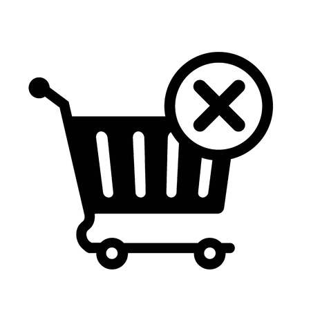 This vector image shows an remove from cart icon in glyph style. It is isolated on a white background.のイラスト素材