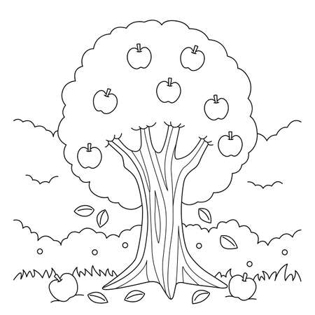 Apple Tree Coloring Page for Kidsのイラスト素材