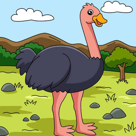 Ostrich Cartoon Vector Colored Illustrationのイラスト素材