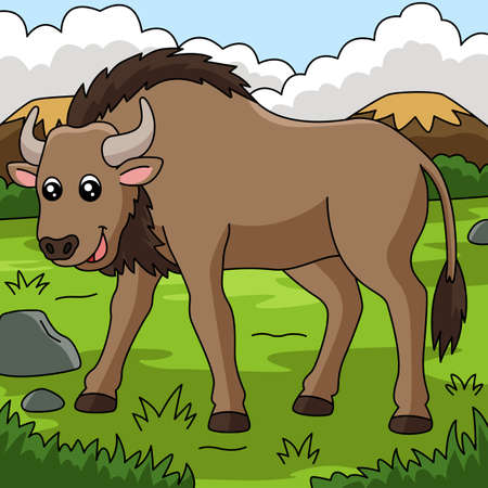 Wildebeest Cartoon Vector Colored Illustrationのイラスト素材
