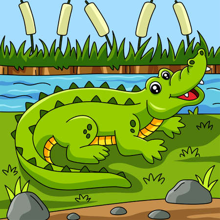 Crocodile Cartoon Vector Colored Illustrationのイラスト素材