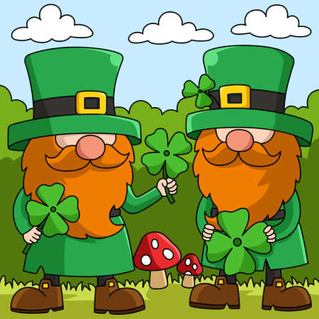 St Patricks Day Two Gnome Cartoon Vector Coloredのイラスト素材