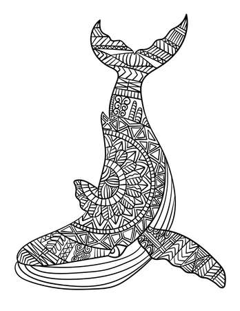 Blue Whale Mandala Coloring Pages for Adultsのイラスト素材