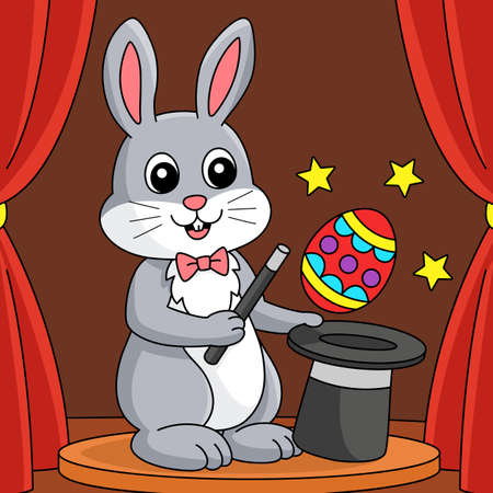 Easter Rabbit Magician Colored Illustrationのイラスト素材