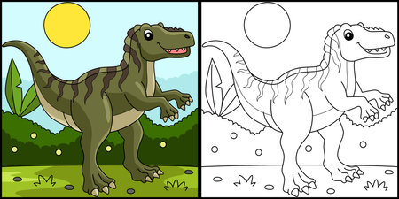 Fukuiraptor Dinosaur Coloring Page Illustrationのイラスト素材