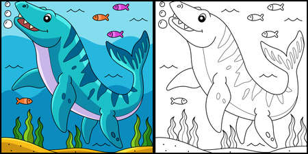 Mosasaurus Dinosaur Coloring Page Illustrationのイラスト素材